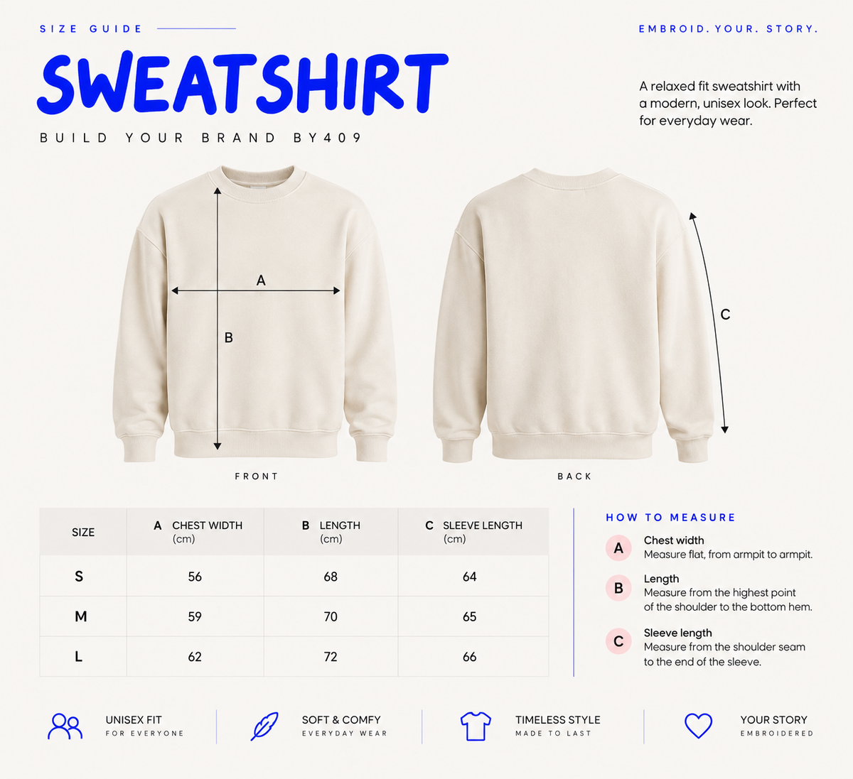 Embroidered Beige Sweatshirt | Chest Embroidery