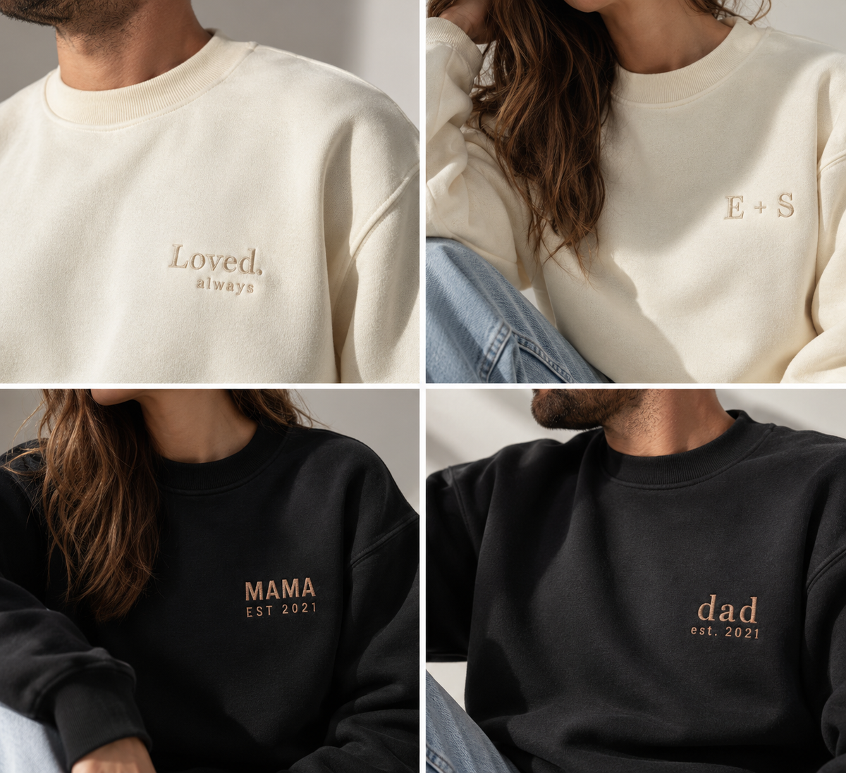 Embroidered Beige Sweatshirt | Chest + Sleeve Embroidery