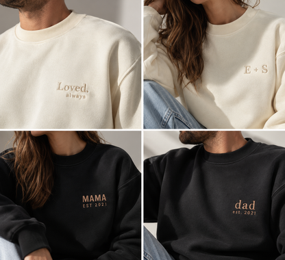 Embroidered Beige Sweatshirt | Chest + Sleeve Embroidery